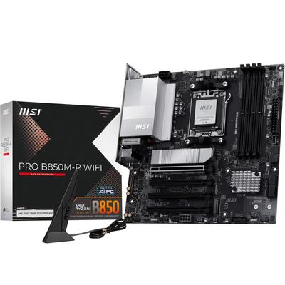 MSI PRO WiFi ATX Supports AMD Ryzen AM5 DDR5 Memory Boost PCIe X16 and 5G B850M-P Motherboard, - 9000/8000/7000 Processors, - (8200+ MT/s OC), 5.0 &