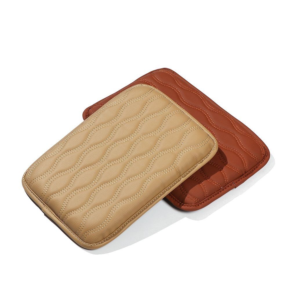 PU Leather Center Console Armrest Cushion Wave Embroider Waterproof Car Armrest Pillow Non Slip Car Armrest Pad Cover