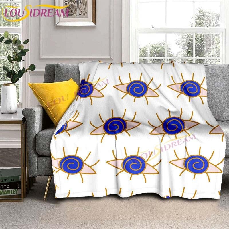 Evil Eye włoski prezent Malocchio Eye niebieski i biały koc rzut koc narzuta na kanapę Boho Chic Distressed Tribal Decor