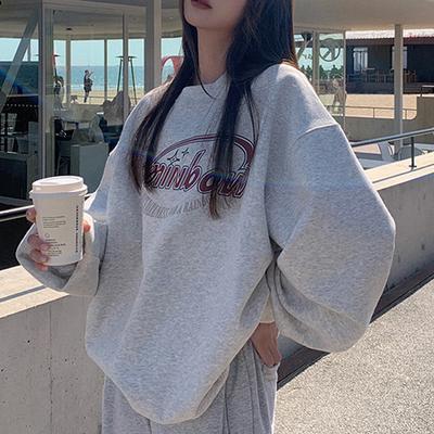 Velvet Loose Casual Sweatshirt for Women In Autumn and Winter Coat Vintage Round Neck Long Sleeve Base Shirt Top