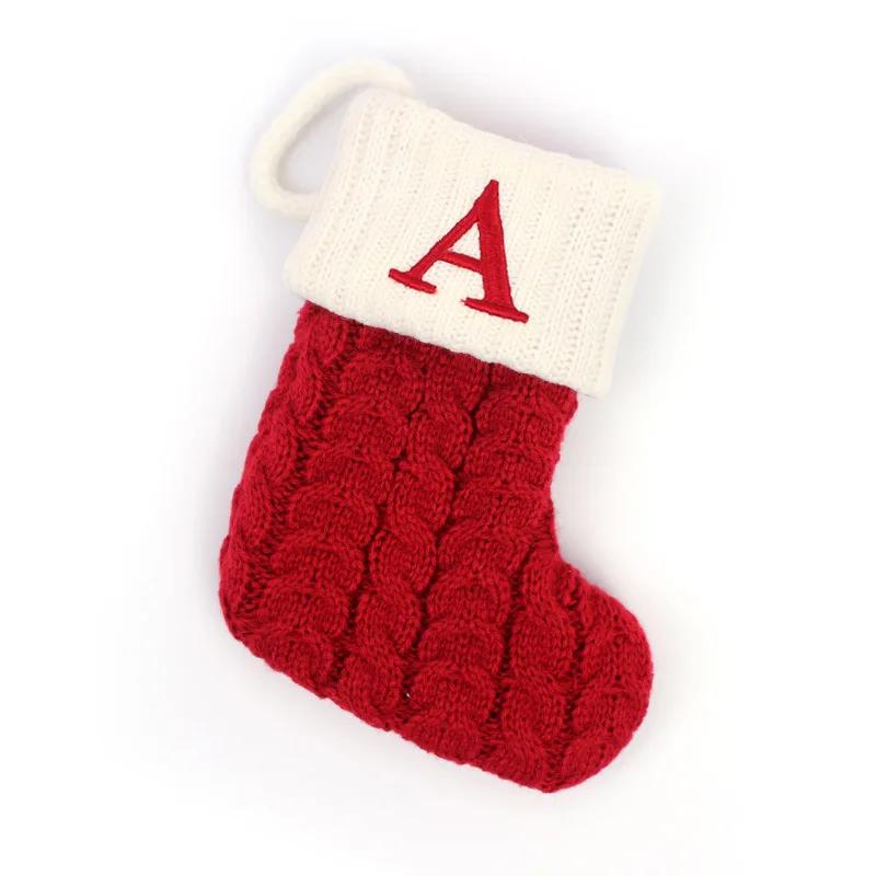 Calcetines Navideños Alphabet Letters Christmas Knitting Stocking Tree Pendant Decorations Christmas Socks Red Snowflake