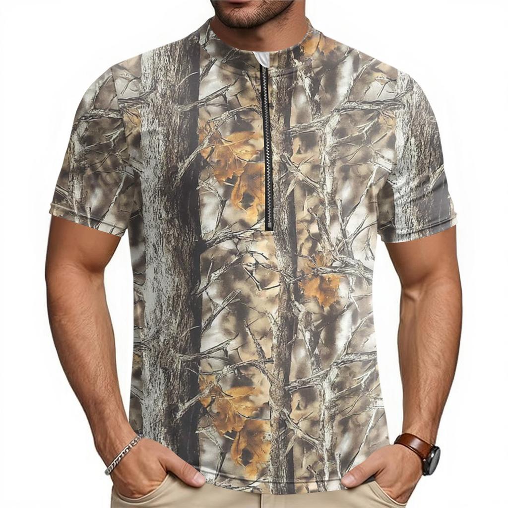 Men's Short Sleeve Cycling Jersey Half Zip Breathable Quick Dry Lightweight Round Neck Sports Shirt for Outdoor Riding