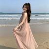 Design sense loose flower neck sleeveless dress fairy summer gentle wind French off-the-shoulder skirt long dress tide