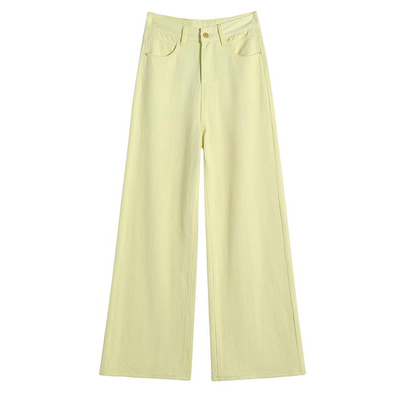 Lemon Yellow Women's High-Waist Wide-Leg Jeans - Retro Summer Style
