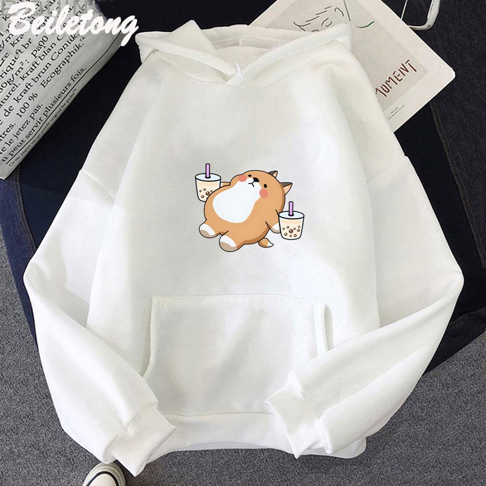 Boba Tea Hoodie Cute Dog Print Oversized Cartoon Women Sweatshirt Hoodie Kawaii Clothes for Girl Pullover Casual Harajuku