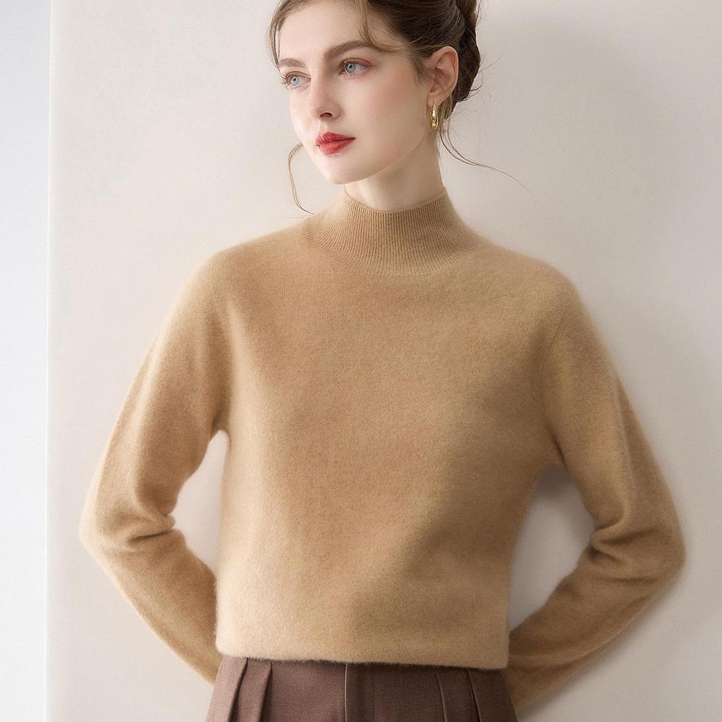 Women's 100% Pure Cashmere Knitted Long Sleeve Pullover Sweater - Slimming Loose Fit, Ideal for Autumn/Winter.