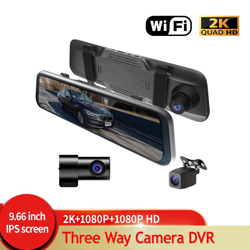1/2/3 Option WiFi Auto Dashcam, 2K HD Touch Screen Rearview DVR, Front/Inside/Rear 170° Wide Angle Reverse Recording