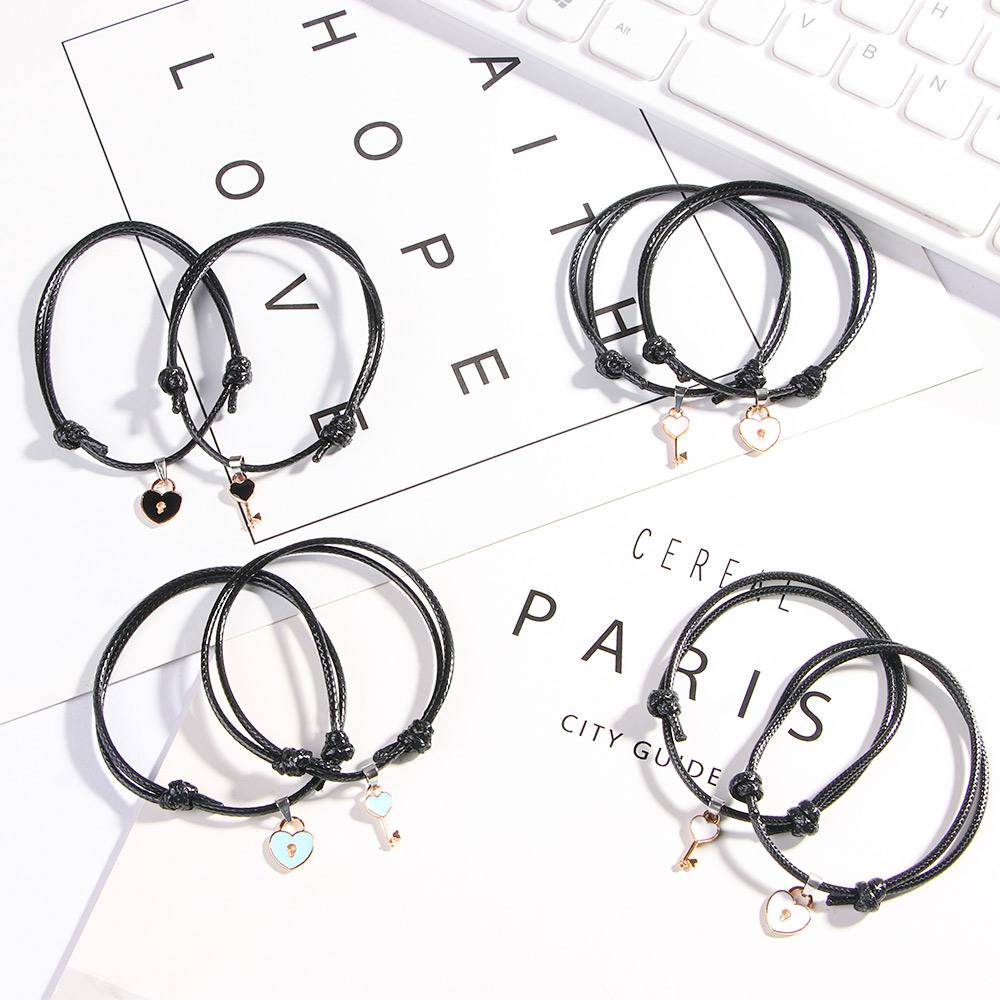 For Women String Couple Charm Rope Key Heart Lock Bangles Bracelets Fashion Accessories Jewelry