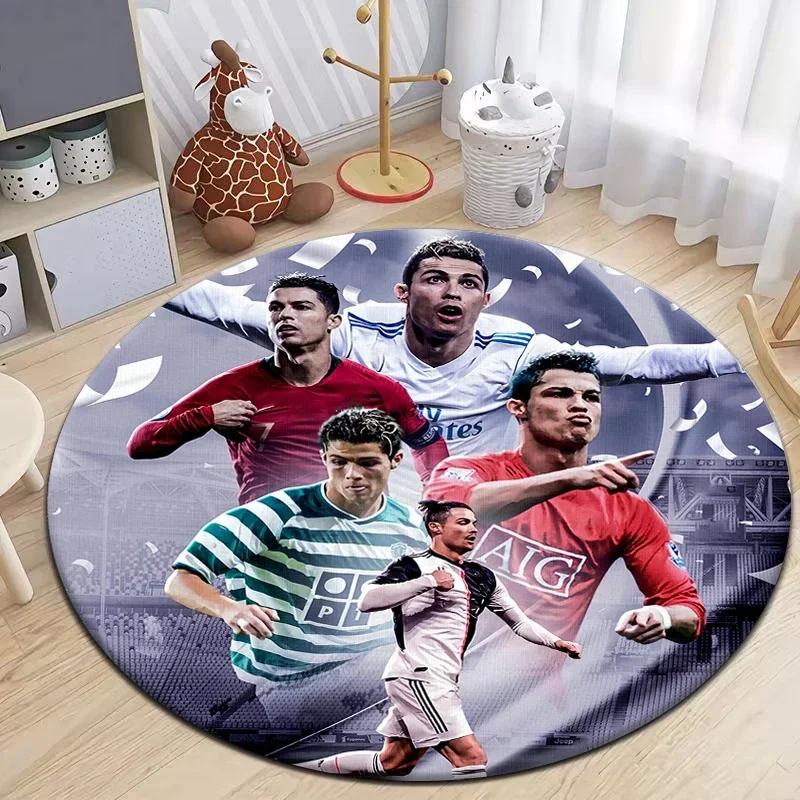 Football Star Design Round Carpet - Non-Slip Flannel Rug for Living Room, Camping, Picnic, Yoga, Bedroom, and Area