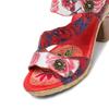 Johnature Sandales à talons hauts rouges à imprimé mode en cuir véritable style ethnique rétro rose chaussures pour femmes
