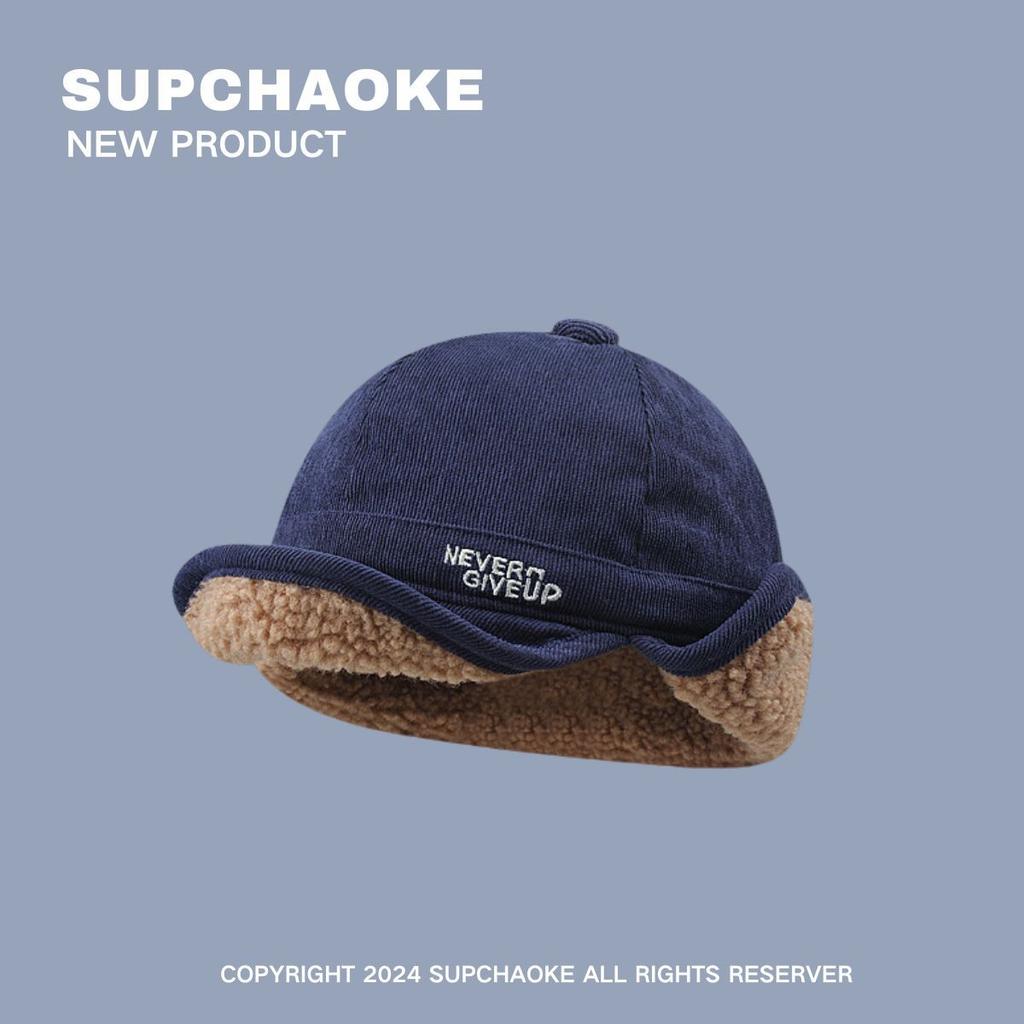 Lamb wool thickened warm duck tongue ear protection hat men and women autumn and winter thickened cycling flight