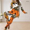Women Plus Size Halloween Printed Two Piece Pants Set Half Zip Long Sleeve Top And Long Pants