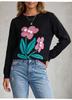 Fashion flower knitted sweater women's autumn and winter new round neck jacquard sweater long sleeve slim slim top