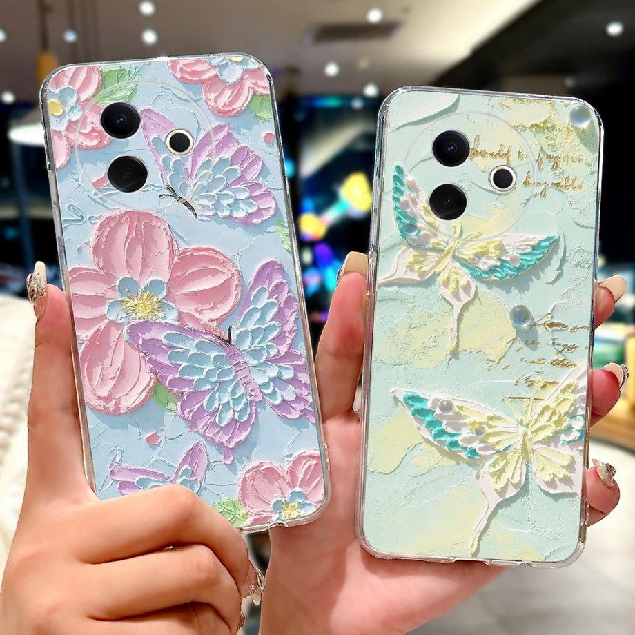 For Vivo Y39 5G Y300i 5G / Vivo V2436 V2444A Back Cover Girly Fashion Flower Butterfly Painting Case Soft Clear Silicone Funda