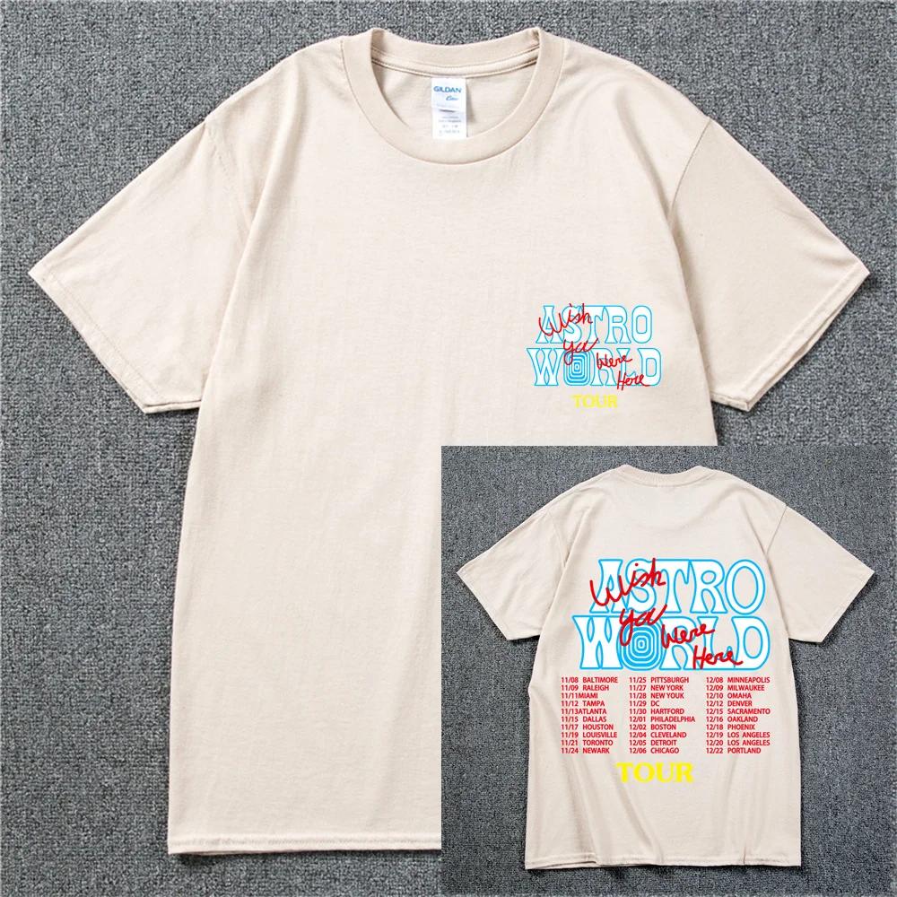 New Summer Hip Hop T Shirt Unisex Women Cactus Jack Harajuku T-Shirts WISH YOU WERE HERE Letter Print Tee Tops