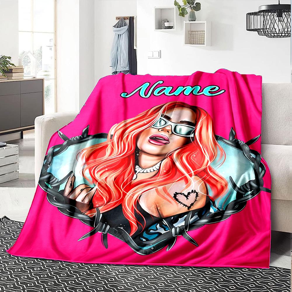 Customiz Name Personality singer Karol G Blanket Soft &Warm Sofa Office Bed Travel Lunch Break Blanket, Gift Suitable All Seasons