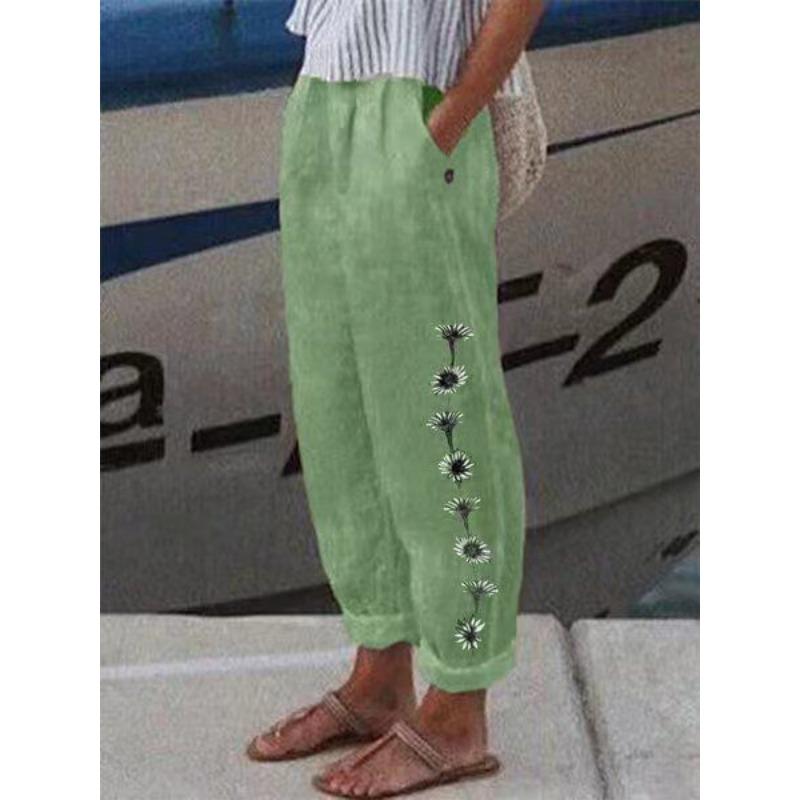 Fashion Popular Floral Print Harem Pants with Flower Pockets Mid Waist Trousers Streetwear