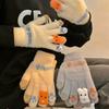 Thickened Warm Gloves Little Bear Full Finger Gloves Cute Plush Gloves  for Winter Women Girl