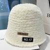 Women's Autumn and Winter Patch Plush Fisherman's Hat Big Head Circumference Korean Version Versatile Warm Japanese Basin Hat Trendy