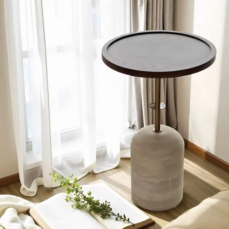 Creative Stone Base Coffee Tables Raised Edge Tea Desk Waterproof Heatproof Side Stand Solid Wood Indoor Household Living Room F