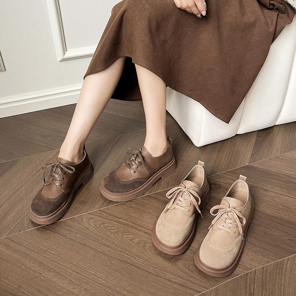 Round head retro thick heel lace-up single shoes platform women's autumn