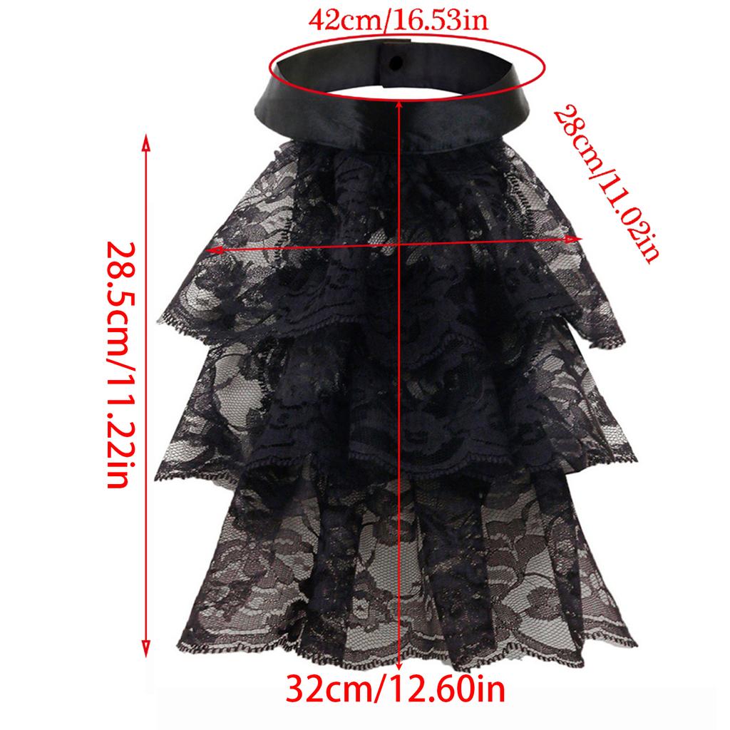 Gestufter Rüschenspitzen-Krawattenkragen mit Manschettenset Viktorianisch Kolonial Jabot-Set Renaissance Halloween-Kostüm