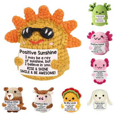Positive Crocheted Doll Mini Inspirational Handmade Animal Emotional Support Crochet Buddy with Encouragement Card Gift for Women Friends