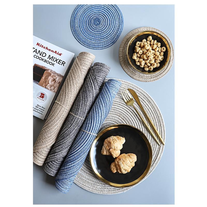 Round Table Mat Woven Ramie Placemats Anti Slip Dining Table Mats Non-Slip Tableware Bowl Pads Kitchen Drink Cup Coasters