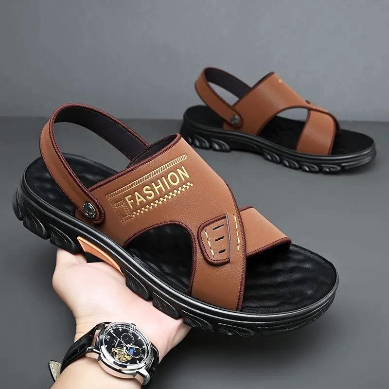 Summer sandals beach shoes breathable and versatile one pedal outdoor casual shoes two wear cool slippers soft-soled work shoes men