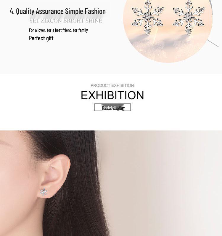 S925 Sterling Silver Snowflake Flower Stud Earrings with Inlaid Diamonds, Sweet and Romantic Christmas Accessory for Women