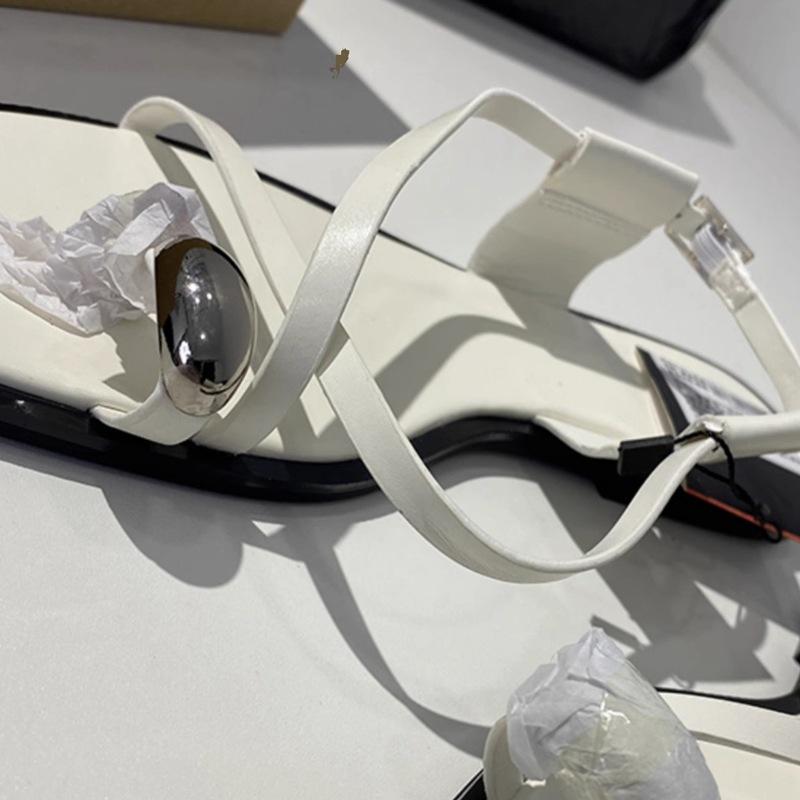 Flat-soled sandals women's fashion versatile one-word strap metal sleeve toe beach vacation sandals