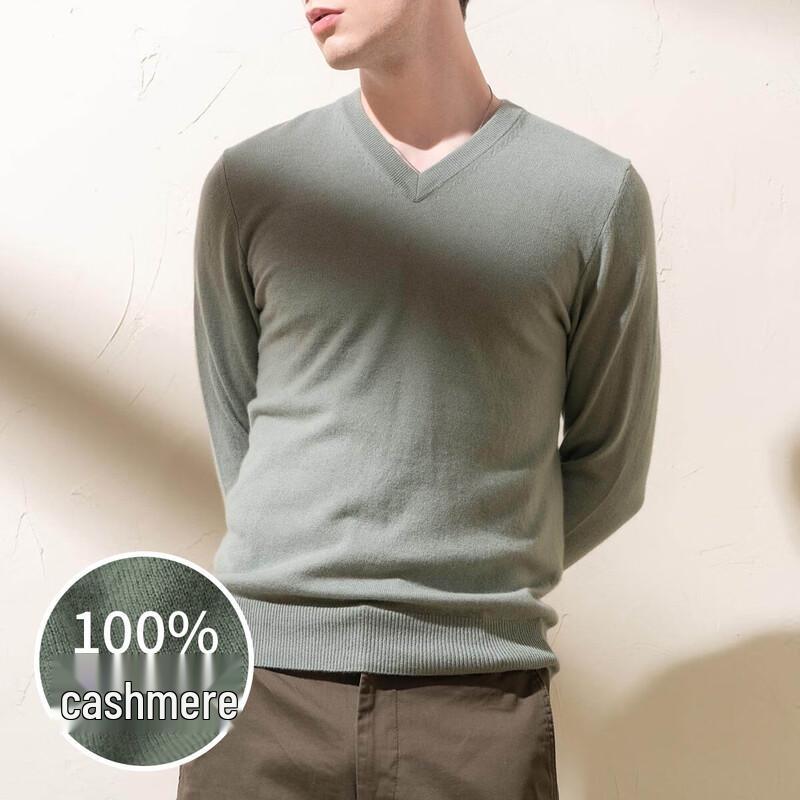 Sinuofu De Men's Spring 100% Cashmere V-Neck Sweater