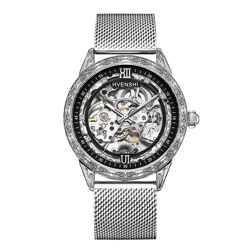 Beliebte gravierte Leder leuchtende mechanische Herren-Automatik-Mechanikuhr Business-Uhr Mode High-End-Uhr