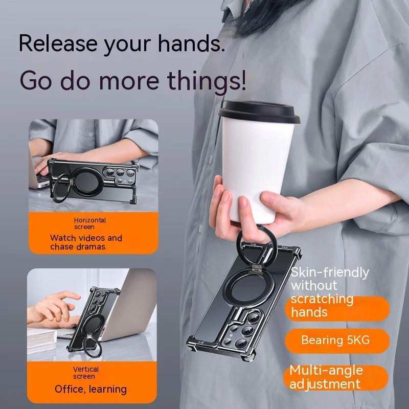 Husă de telefon din metal de lux fără cadru pentru Magsafe, cu suport magnetic, pentru Samsung Galaxy S25 S24 S23 Ultra Plus Husă rezistentă la șocuri din aliaj de aluminiu