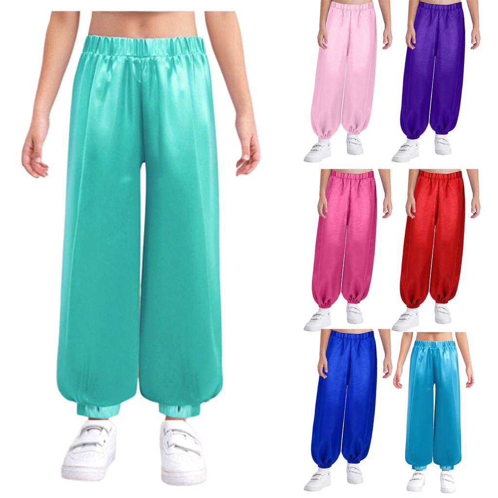 Girls Belly Dance Costume Pants - Soft Satin Bloomers with Elastic Waist for Stage & Party Wear