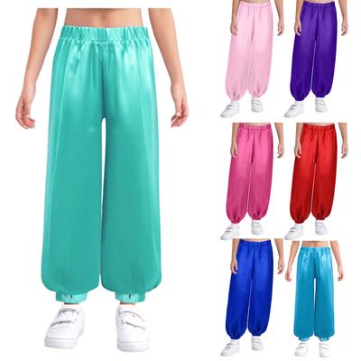 Girls Belly Dance Pants Loose Satin Bloomers Elastic Waistband Stage Performance Theme Party Casual Wear