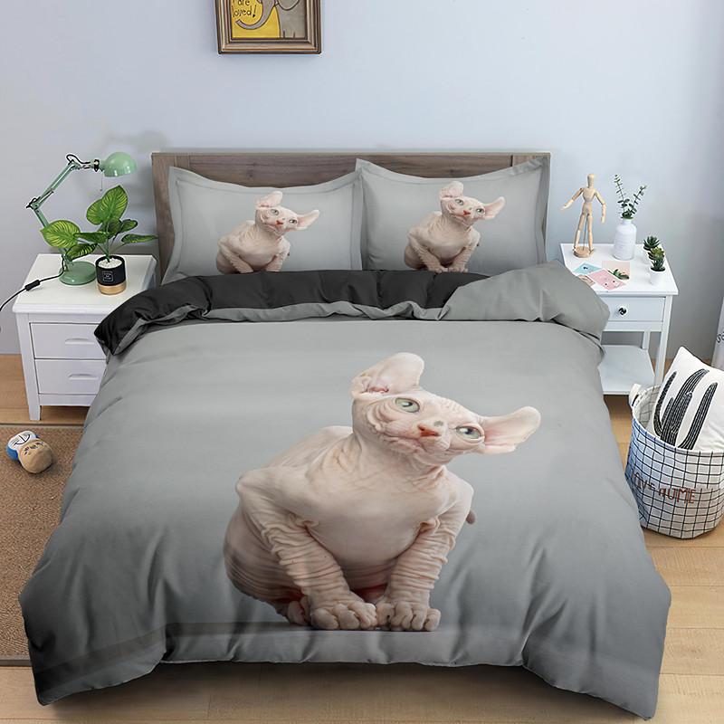 Kanadský Sphynx Cat Povlak na přikrývku King Queen Lovely Pet Kitty Sada ložního prádla Děti Teens Dospělí Roztomilé zvíře Měkký Polyester Povlak na přikrývku