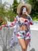 Women's Boyleg Three-Piece Swimsuit with Cardigan and Bow