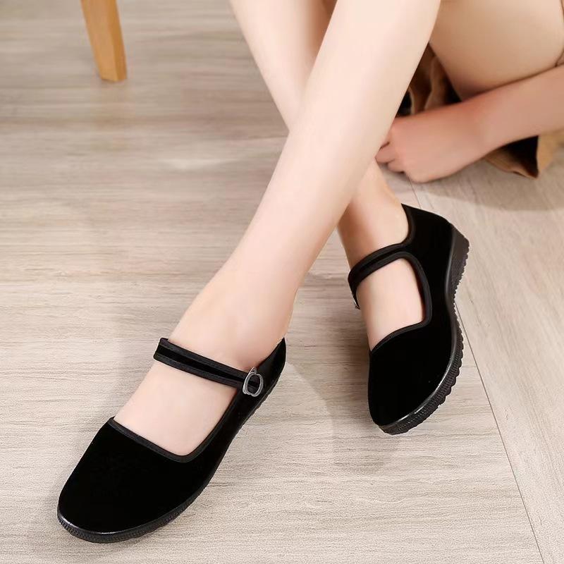 New cloth shoes women's shoes medium and single generation shoes softsoled work shoes hotel shoes nonslip black velvet shoes