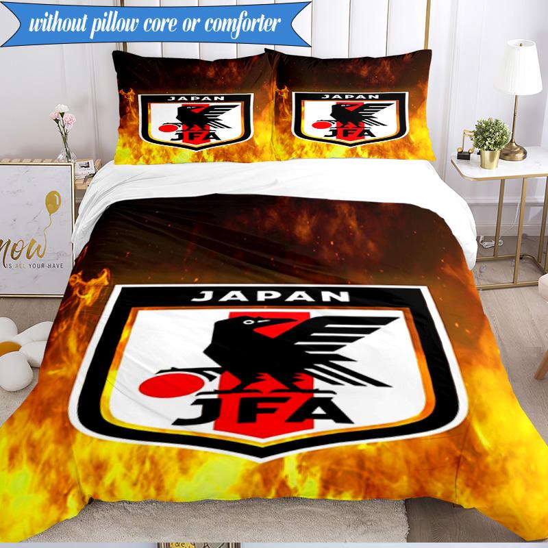 3PCS Japan Football Association Emblem Bedding Set 2D Printing (Includes 1 Duvet Cover + 2 Pillowcases Coreless), Bedroom decor,Fan gift