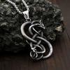 Vintage Norse Loki Double Dragon Gothic Ouroboros Pendant Necklace Stainless Steel Viking Amulet Male Jewlery Gifts Accessories