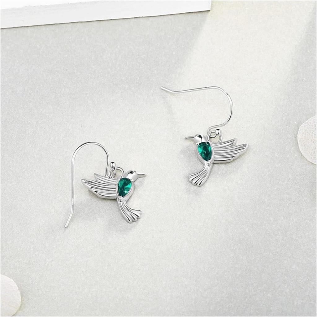 Hummingbird Earrings for Women Silver Bird Earrings Crystals Hummingbird Drop Earrings Colorful Rhinestone Flying Hummingbird Earrings Birthday