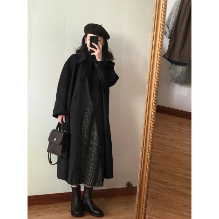 

Hepburn Style Retro Woolen Coat for Women - Petite Korean Mid-Length, 2025 Autumn/Winter Collection M чорний