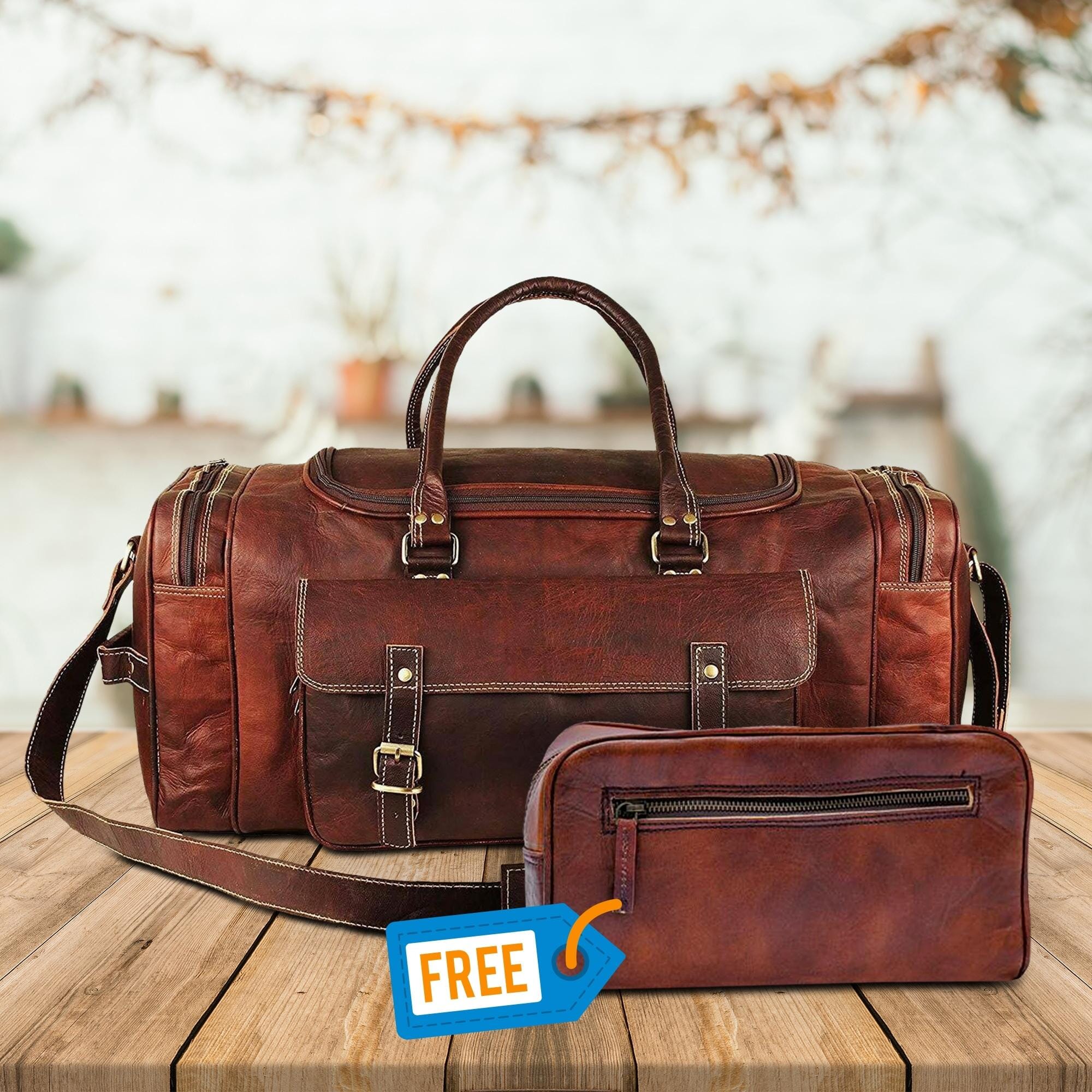 

MaheTri Traveler Weekender Duffle Bag Premium Leather Travel Duffel Bag with Spacious Main Compartment & Adjustable Shoulder Strap for Men & Women 21 Inch