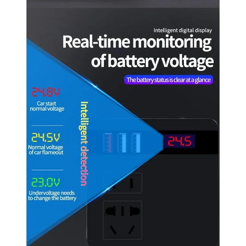 Car Power Inverter - Multifunctional DC to AC converter with LED display and 3 fast charging USB ports