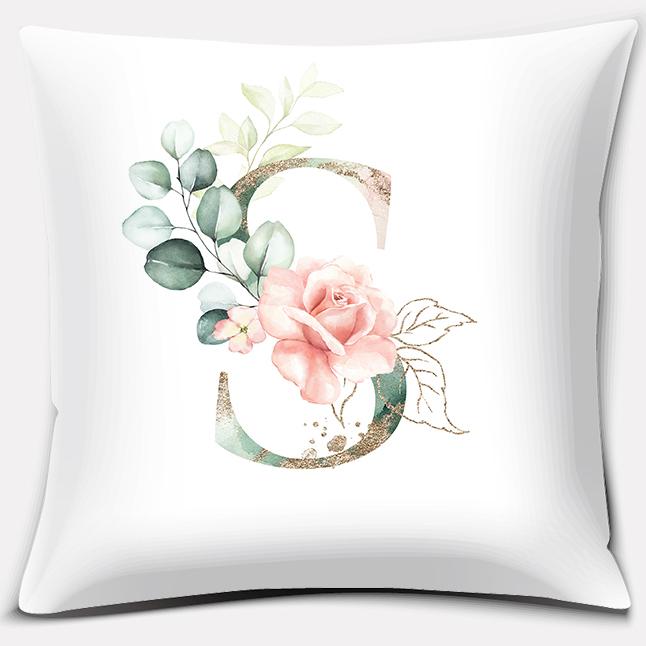 Green Flower Letter Series Pillow Gift Home Office Decoration Pillow Bedroom Sofa Car Cushion Cover Pillowcase