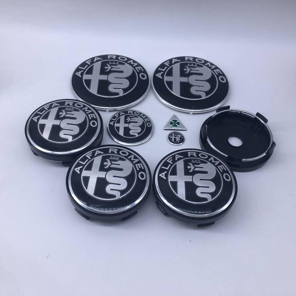 1sets 9pcs For Alfa Romeo new black T60 060 60mm black caps 74mm Steering Wheel Badge Car Hood Front Emblem Giulia Stelvio Mito
