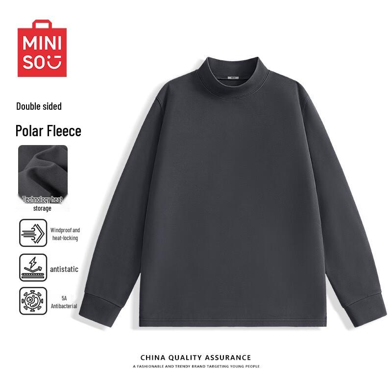 MINISO Men s Winter Half-High Collar Fleece Lined Long Sleeve T-Shirt 2XL