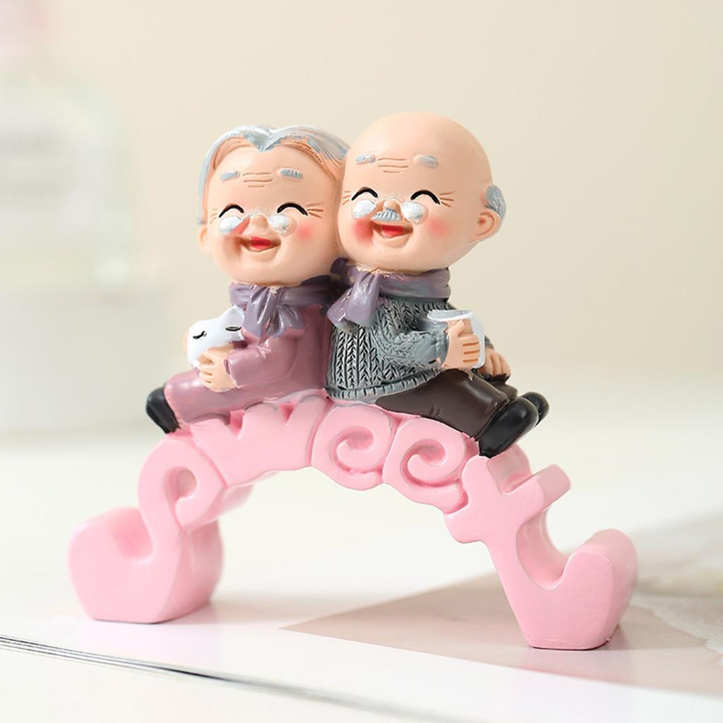 Resins Elder Couple Cake Toppers Couple Miniatures Figurines Ornament for Wedding Anniversary and Love Theme Parties