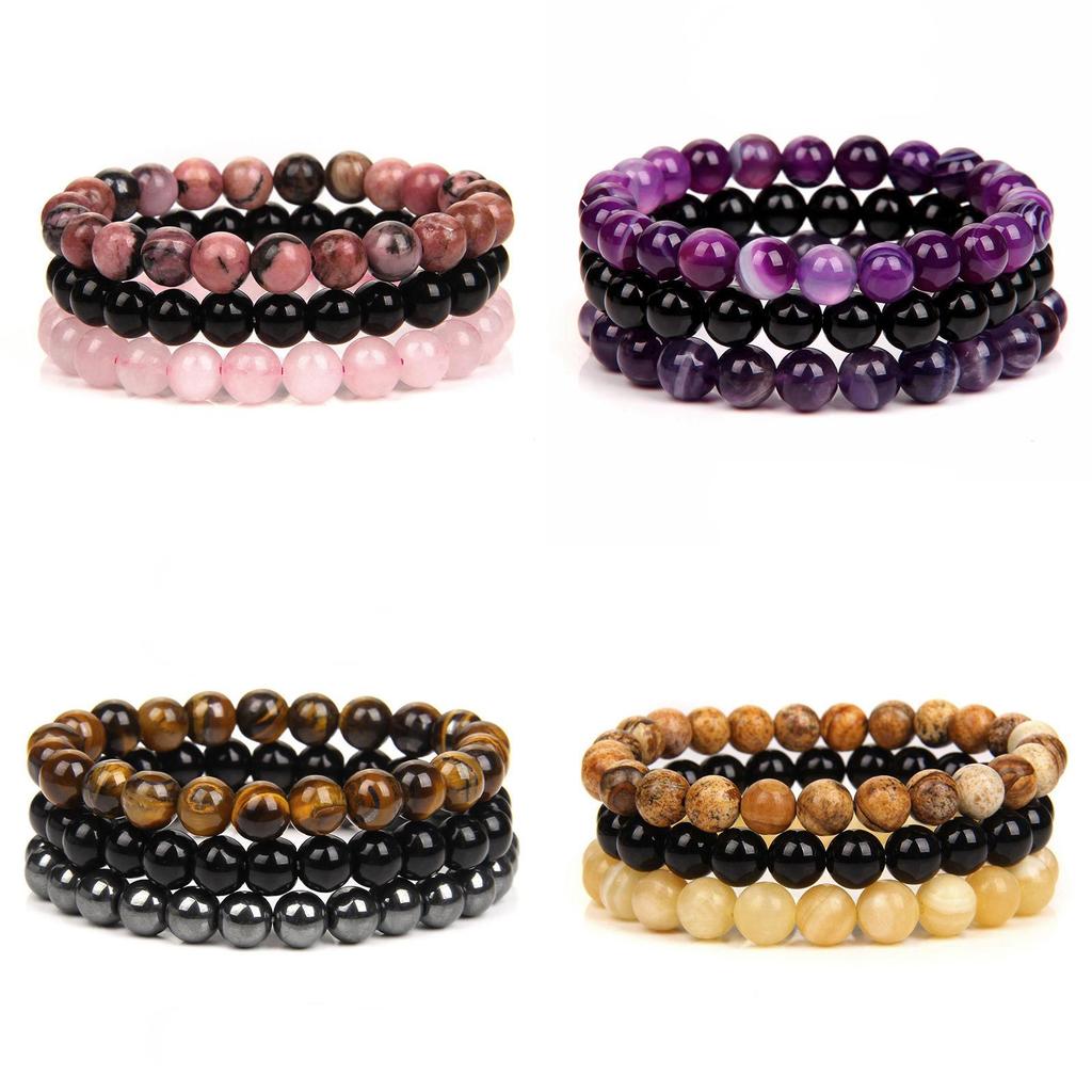 Geometric Agate Beaded Bracelet Set With Turquoise And Amethyst For Men And Women